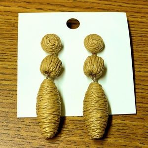 Tan Raffia Drop Earrings New